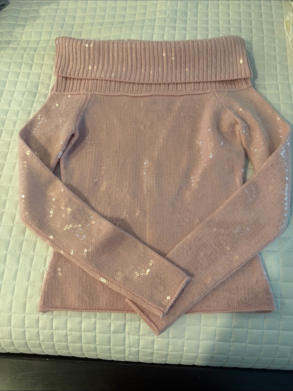 Retrofete Dusty Pink Sequin Off-the-Shoulder Sweater